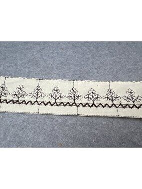 Vintage Embroidered Brown & Cream Insertion Entredeux Trim 2" x 4 yards